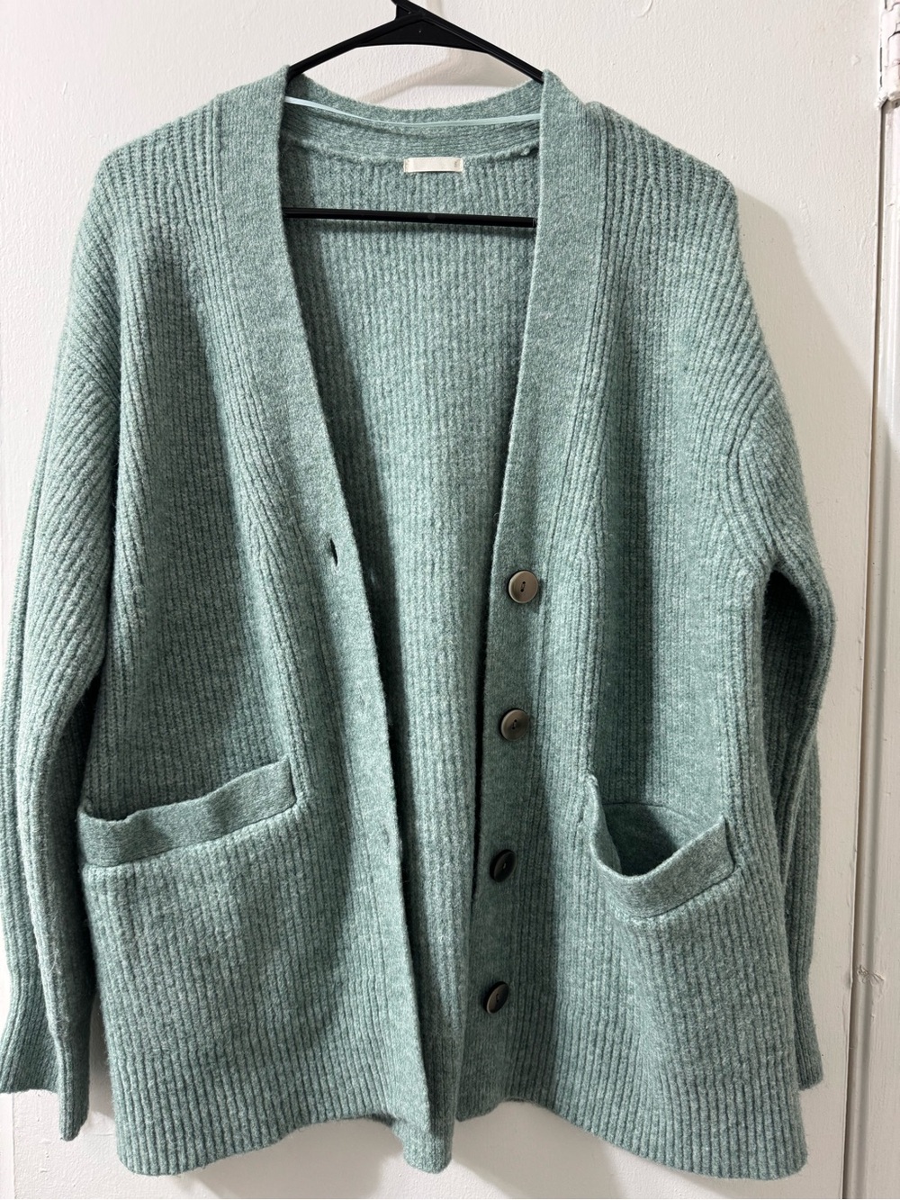 Cozy Ribbed Open-Front Cardigan Sweater - Sage Green bought Japan from GU